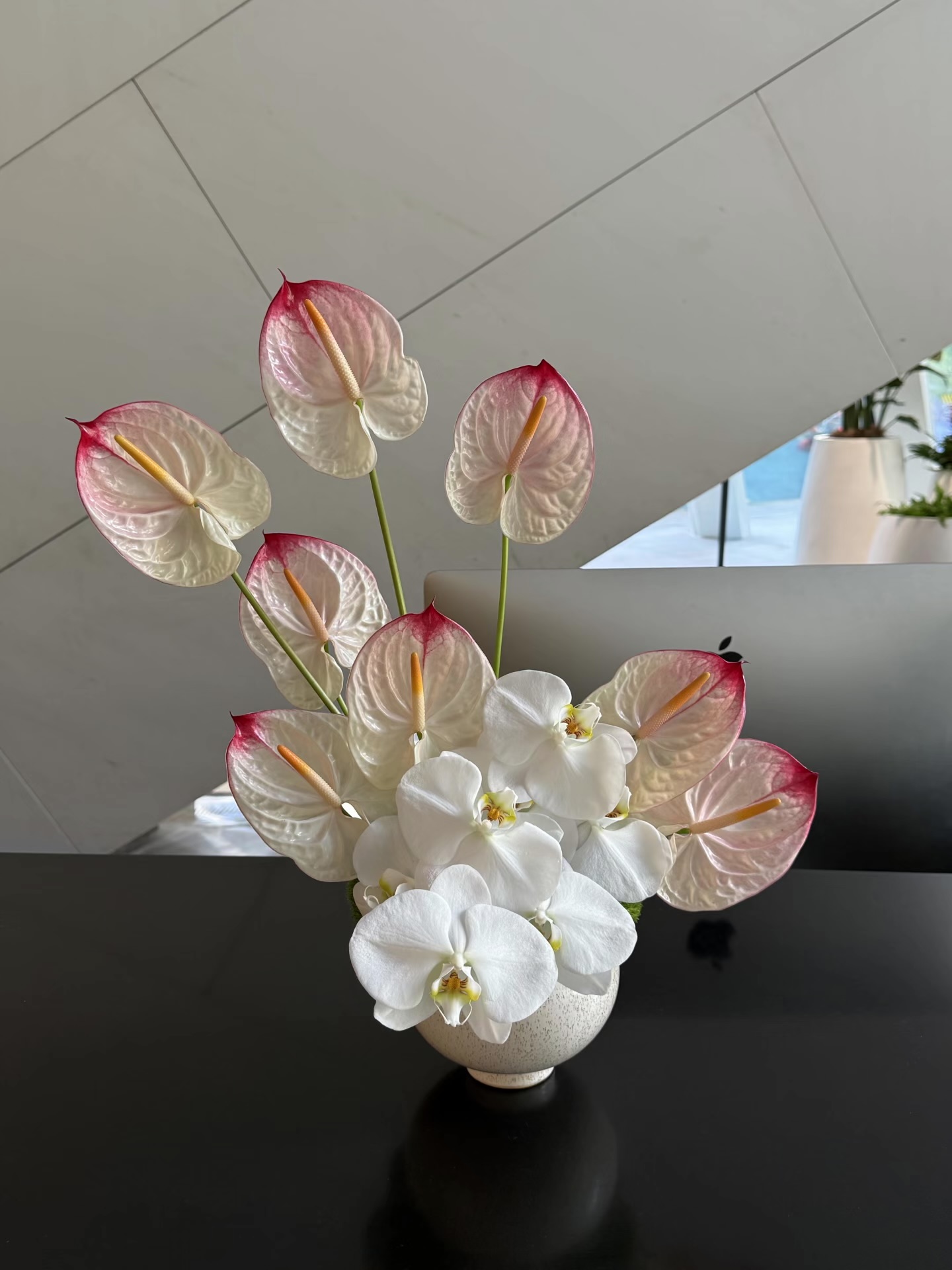 Mira Fleur corporate floral — installation, mira palette