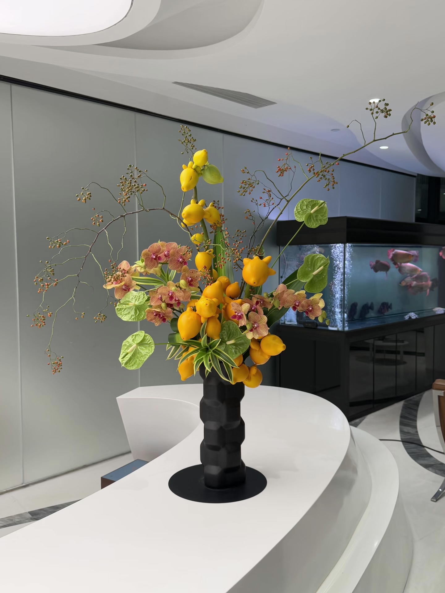 Mira Fleur corporate floral — installation, mira palette
