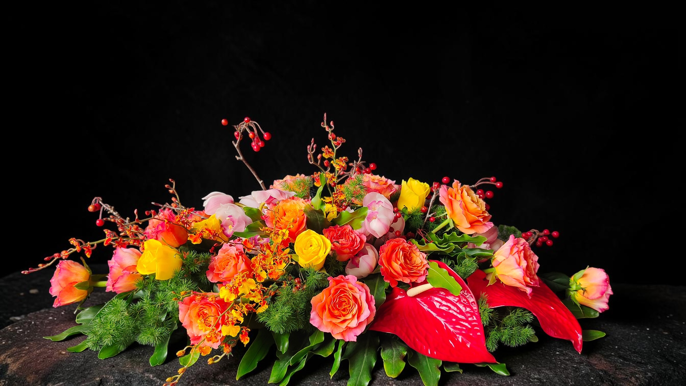 Mira Fleur corporate floral — installation, mira palette