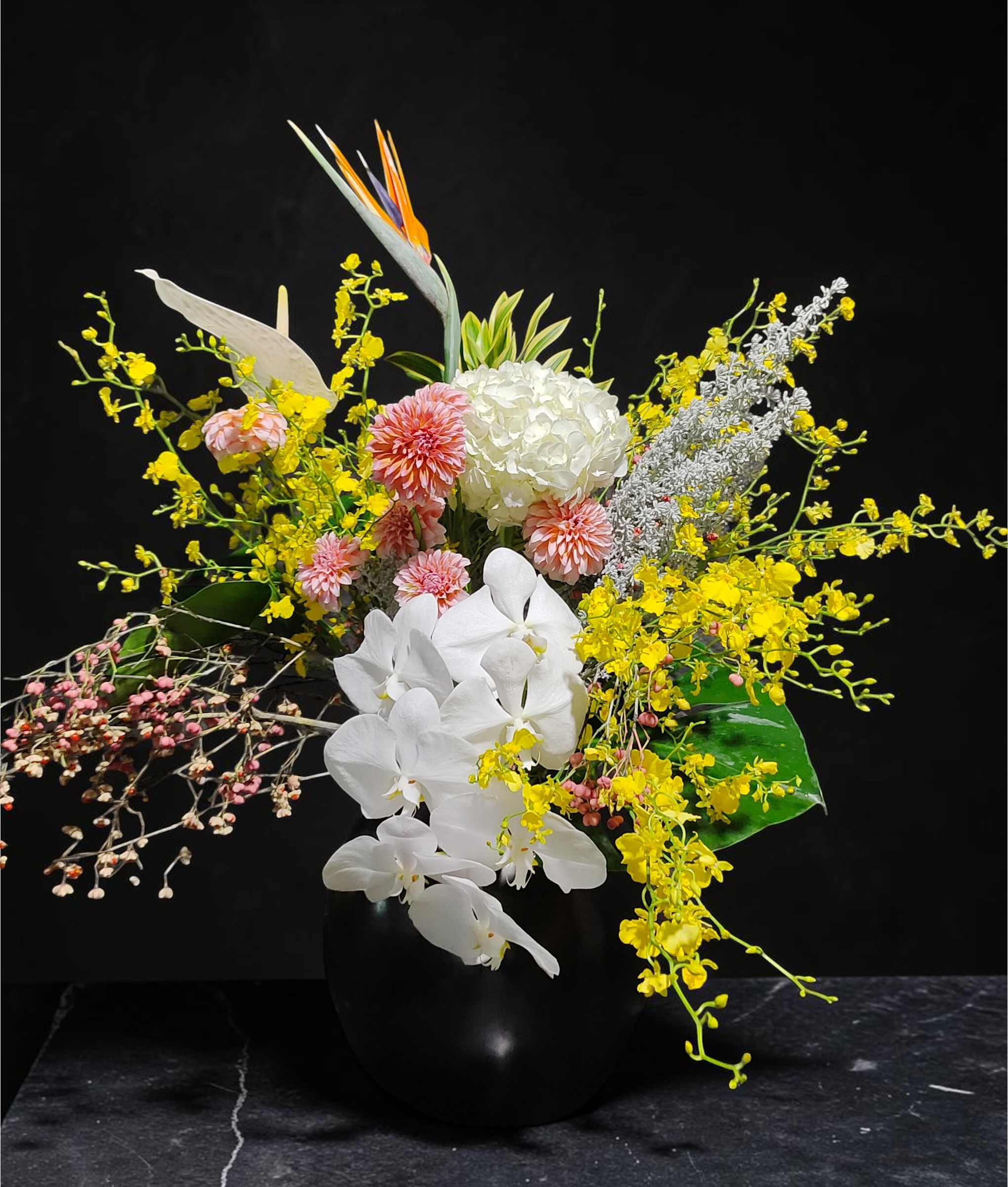 Mira Fleur corporate floral — installation, mira palette