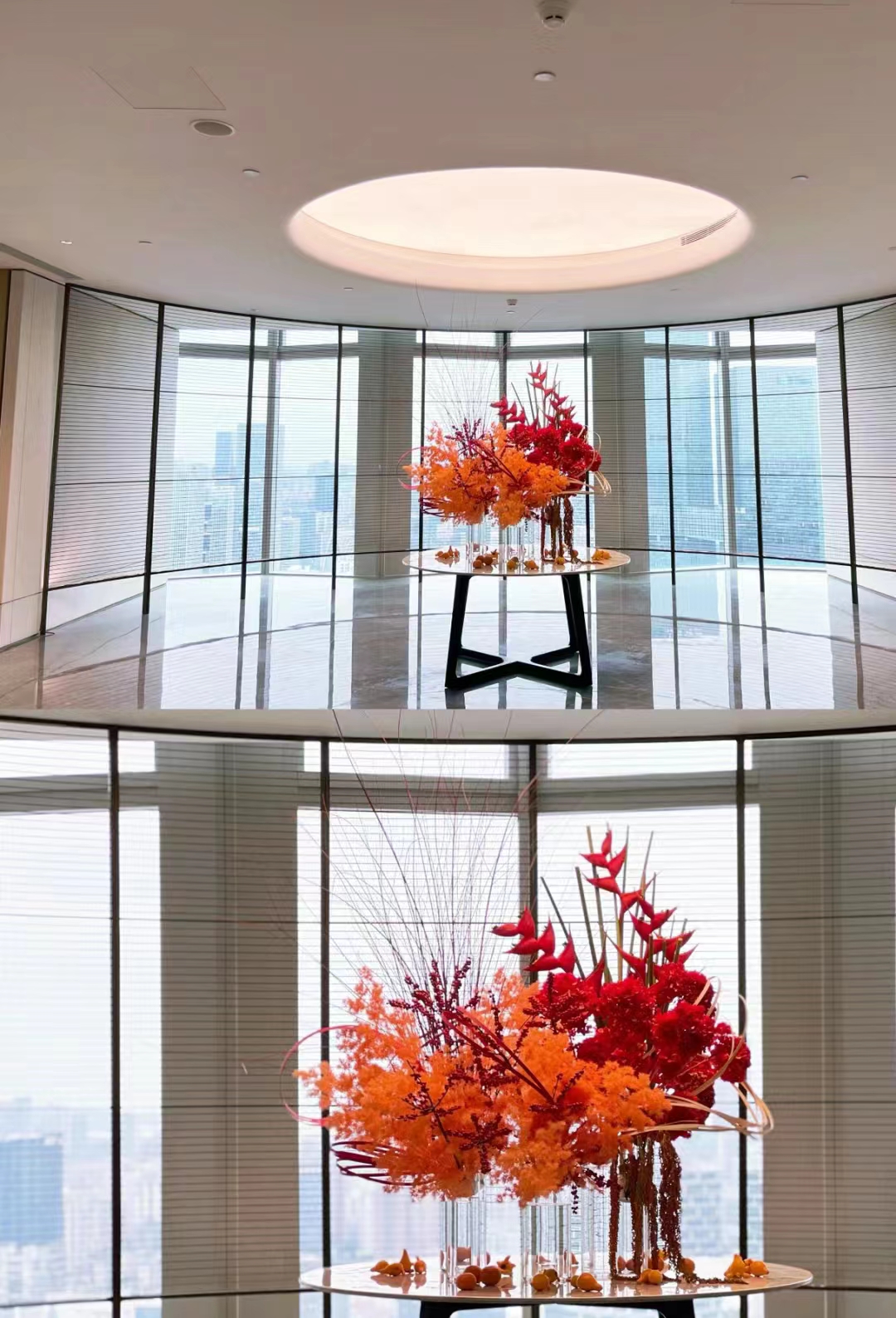 Mira Fleur corporate floral — installation, mira palette