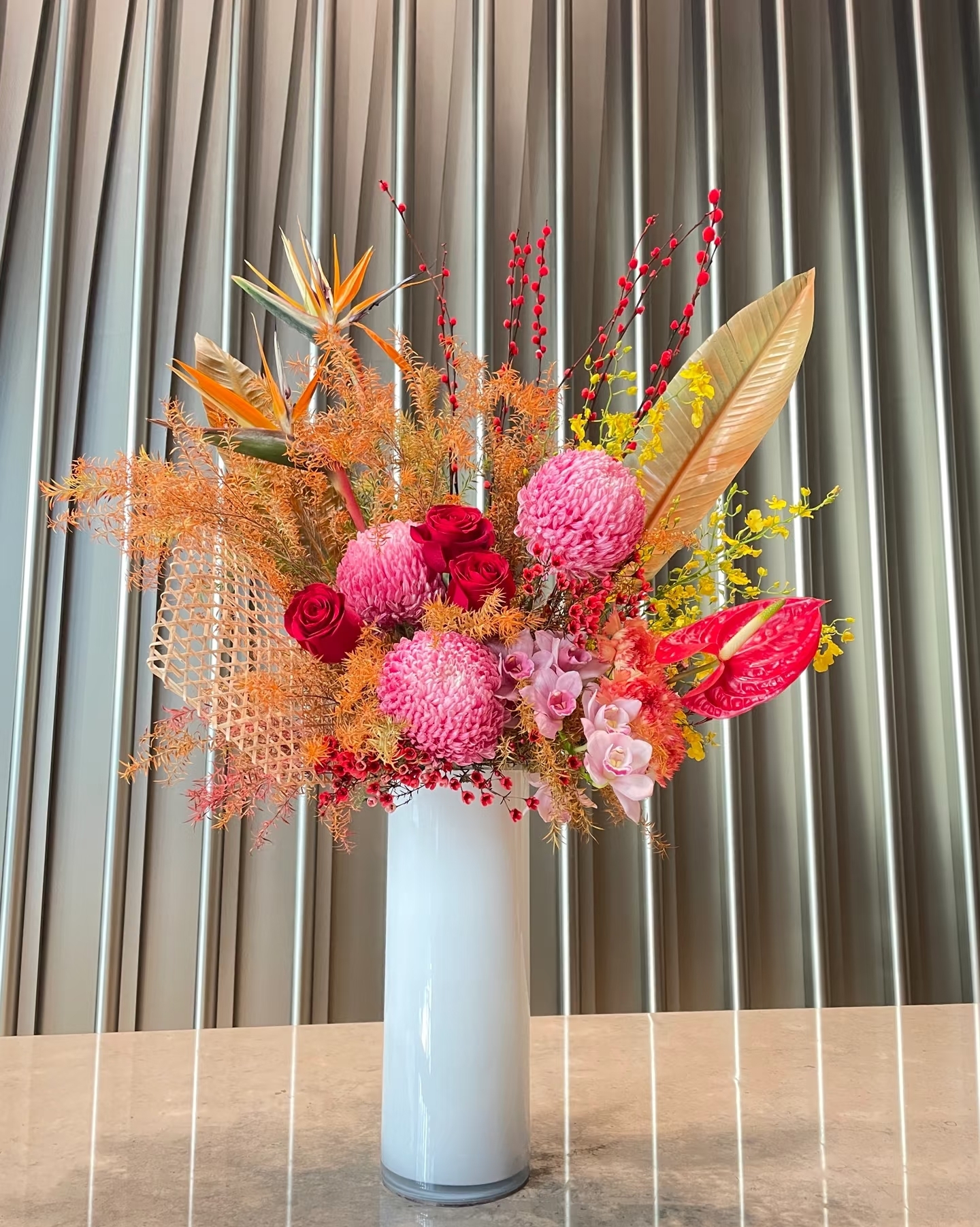 Mira Fleur corporate floral — installation, mira palette